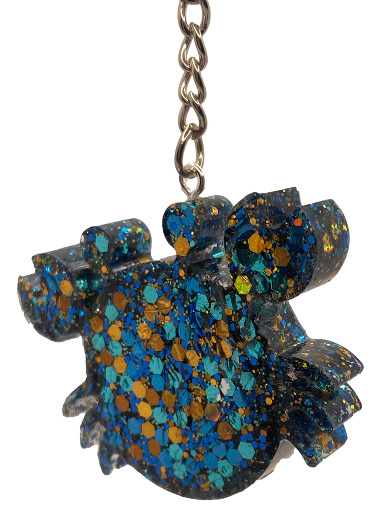 Blue & Gold Glitter Crab Shaker Keychain