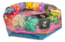 Diamond-cut Resin Ashtray - Iridescent with Colourful Dice 