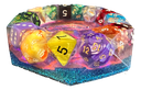 Diamond-cut Resin Ashtray - Iridescent with Colourful Dice 