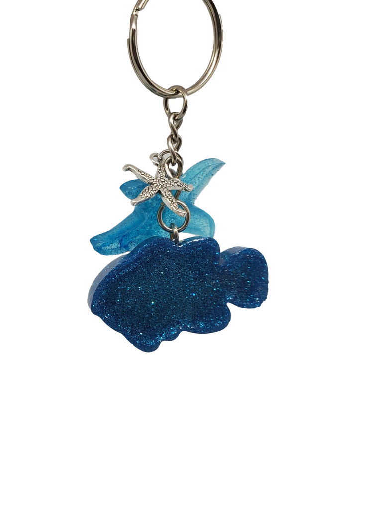 Dark Teal Blue Glitter Clownfish Keychain