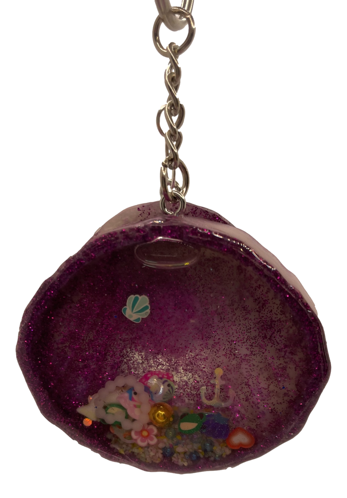 Purple Scallop Shell Shaker Keychain