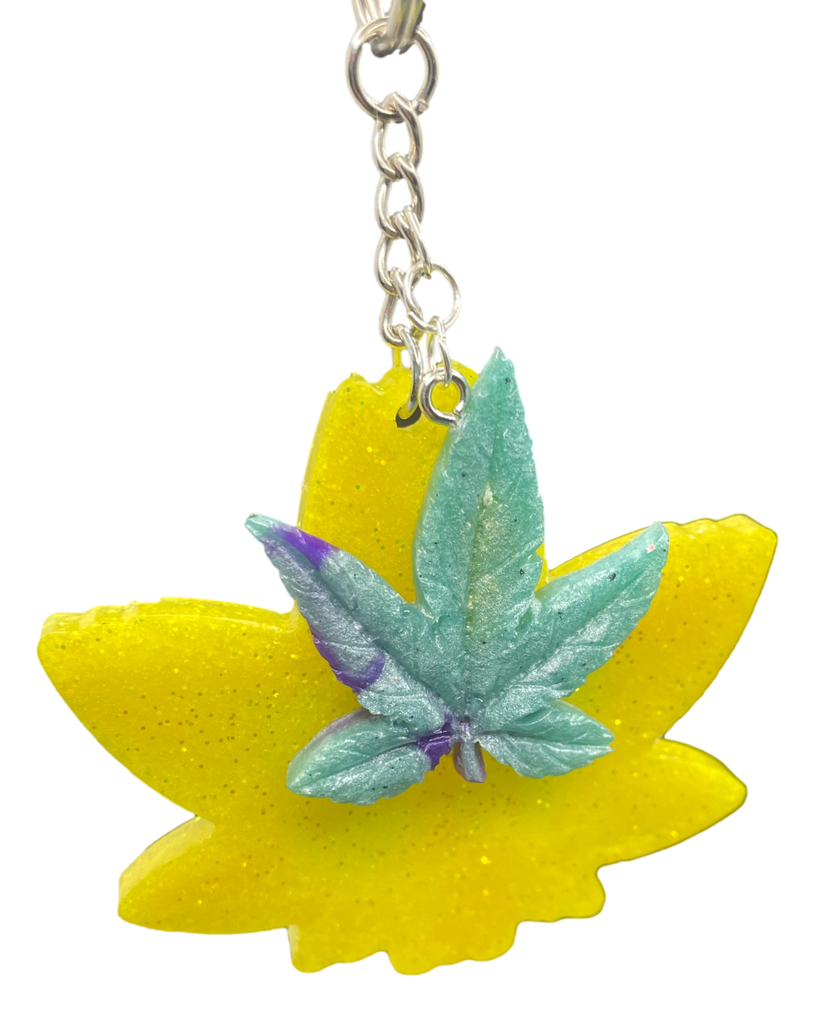 Yellow Don't Trip Pot Leaf Keychain