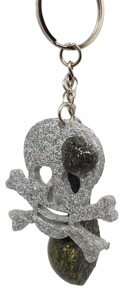 Green and Black Glitter Bong Key Chain With Silver Skull