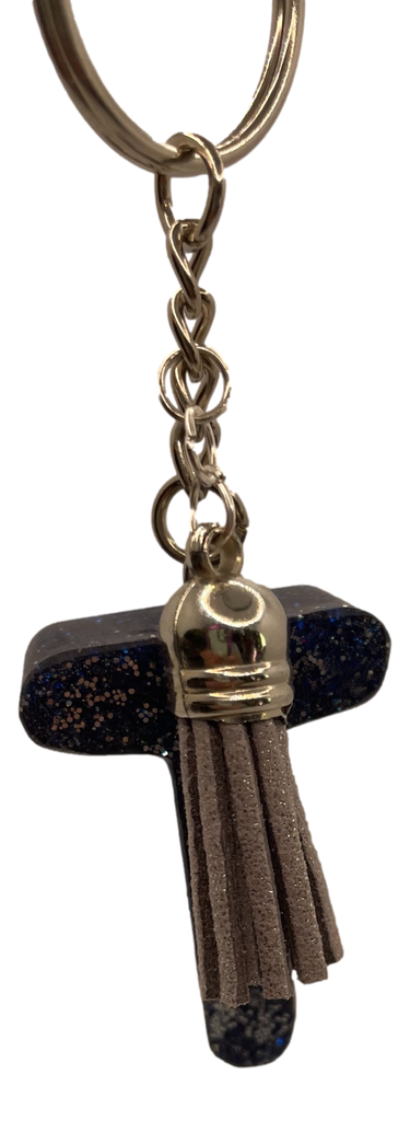 Deep Navy with Glitter Letter T Keychain