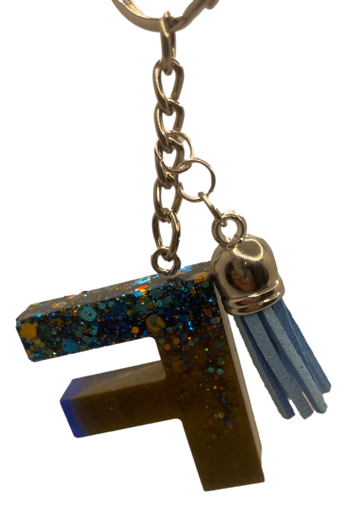 Deep Blue, Gold & Glitter Initial Keychain