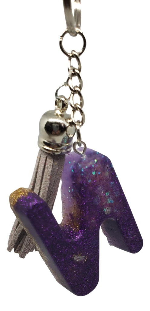 Gold & Purple Glitter Alphabet Key Chain N