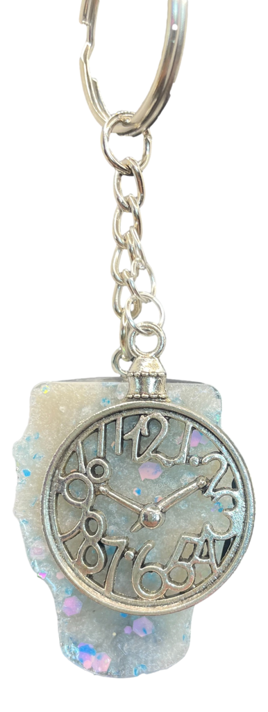 Grey with Glitter Steampunk Skull Keychain