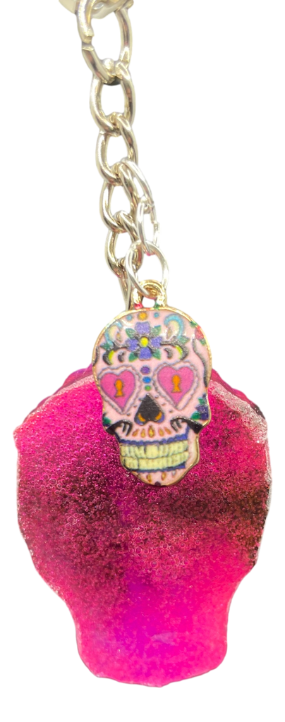 Pink & White Sugar Skull Keychain