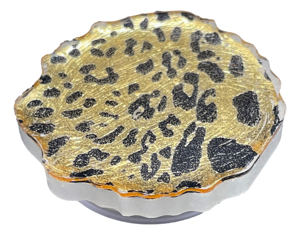 Gold & Black Leopard Geode Phone Stand