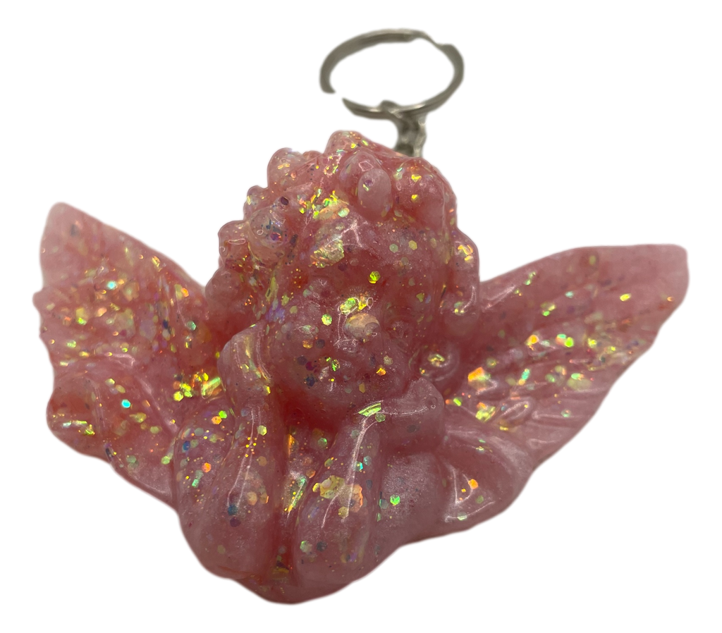 Gorgeous Soft Pink Glitter Angel Keychain