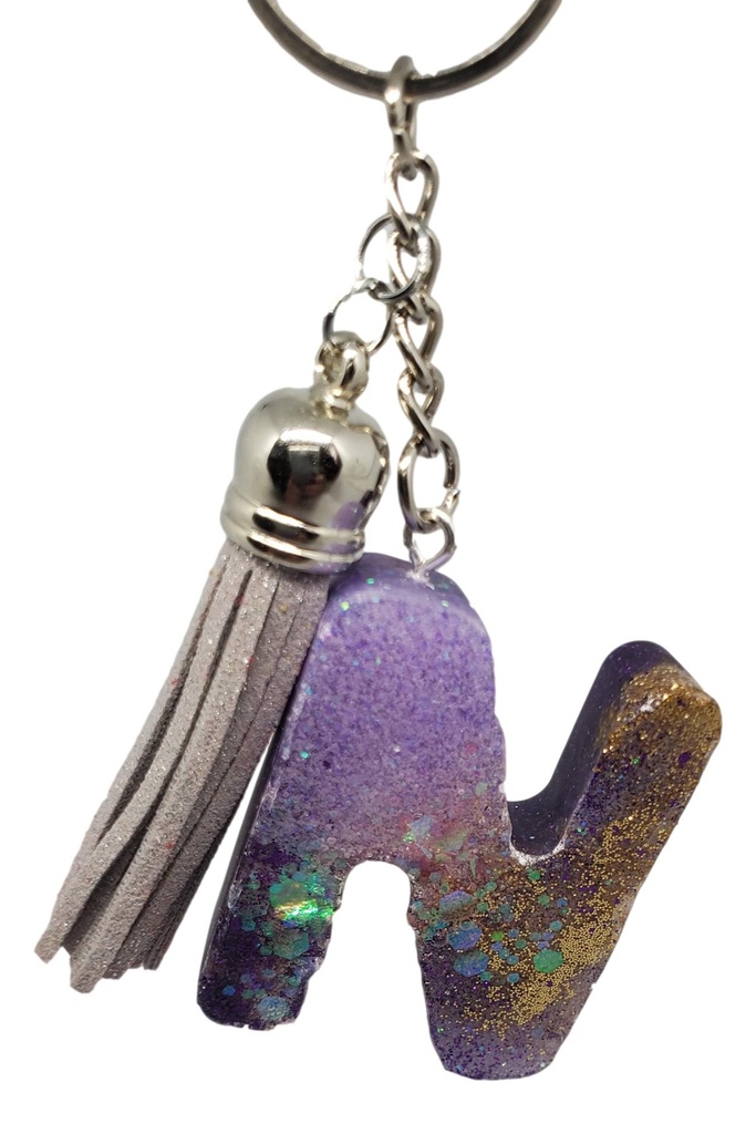 Gold & Purple Glitter Alphabet Keychain N