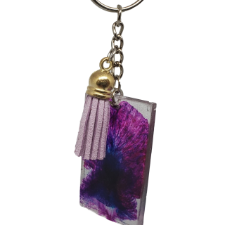 Dark Ink Rectangle Key Chain with Tassel Charm