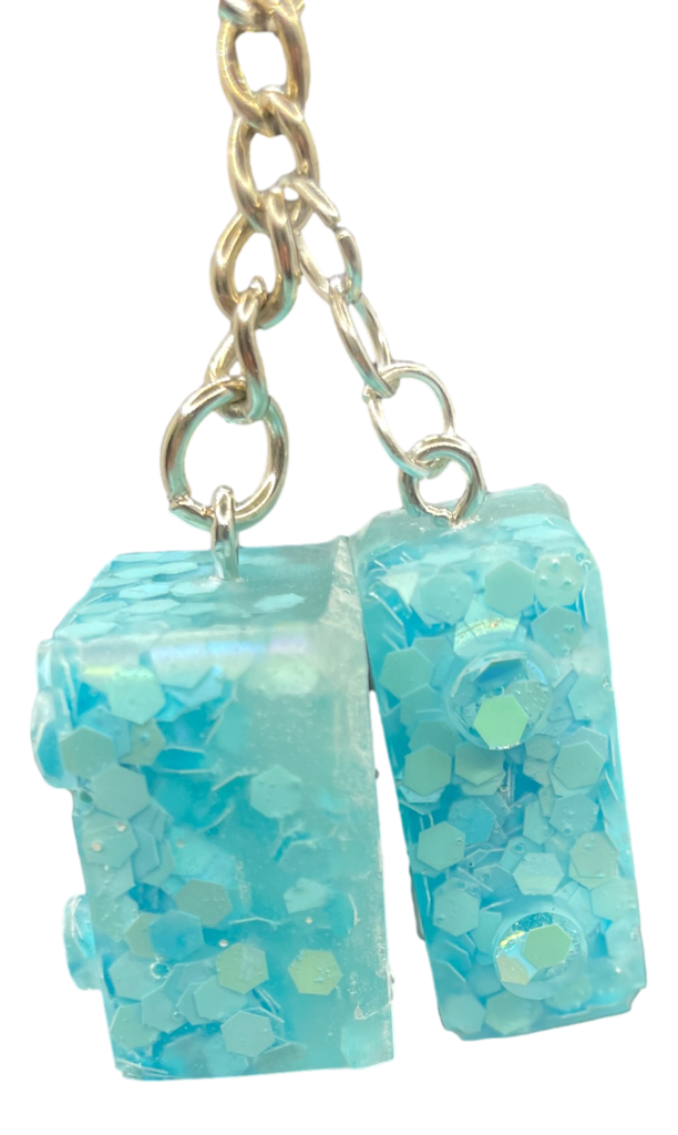 Soft Turquoise Glitter Building Block Keychain