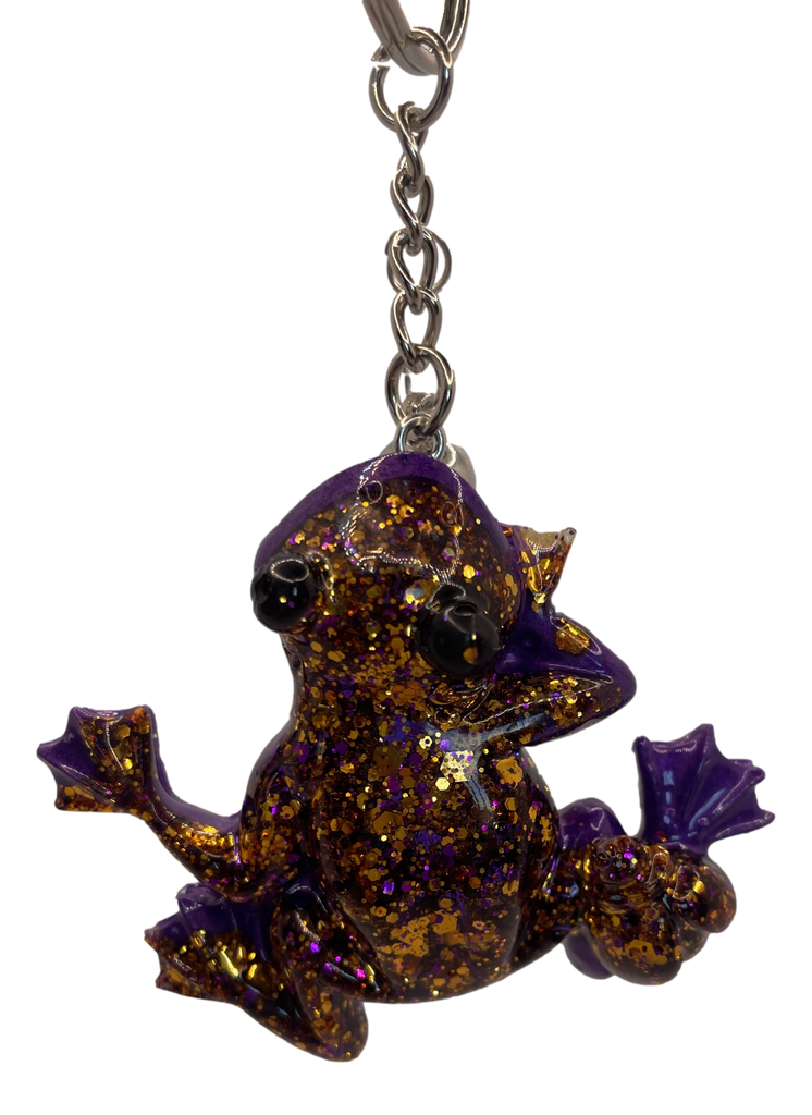 Purple & Gold Frog Resin Keychain