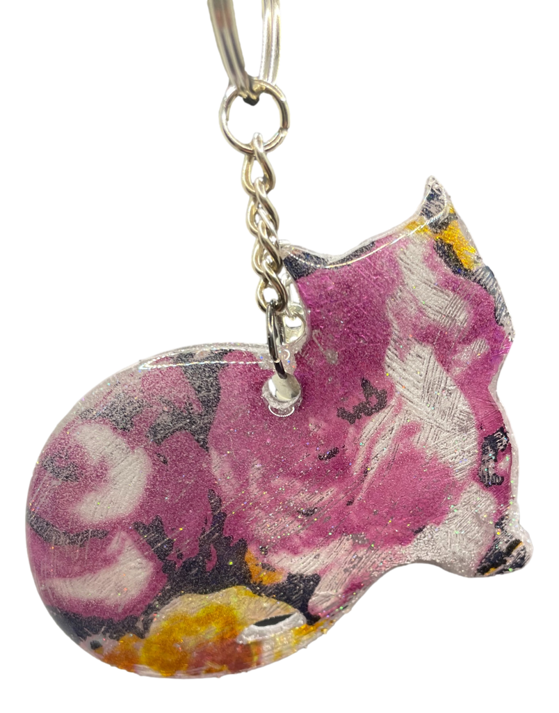 Colourful Foil Covered Cat Keychain