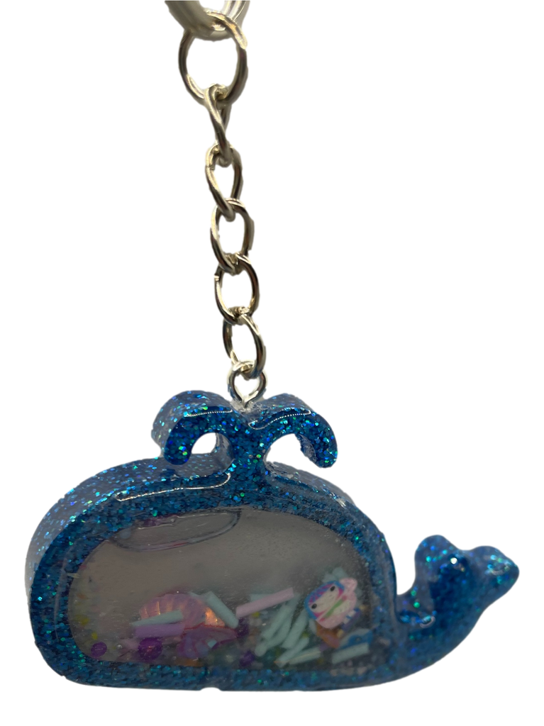 Blue Glitter Whale  Shaker Keychain