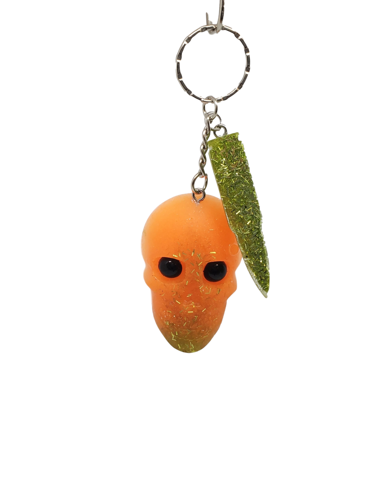 Orange and Green Glitter Key Chain with Bullet Charm