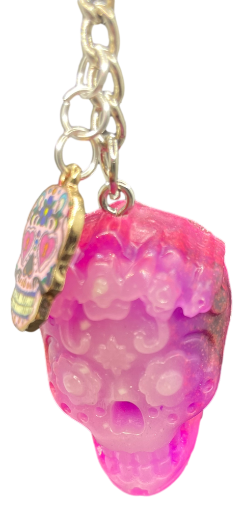 Pink & White Sugar Skull Keychain