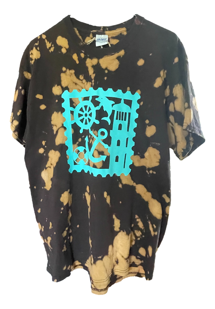 Dark Brown Bleach Tye-Dye Tee - Nautical Stamp - L