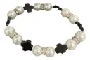White Faux Pearl & Black Cross Beaded Bracelet