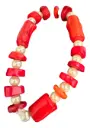 Red Coral & White Pearls Beaded Bracelet