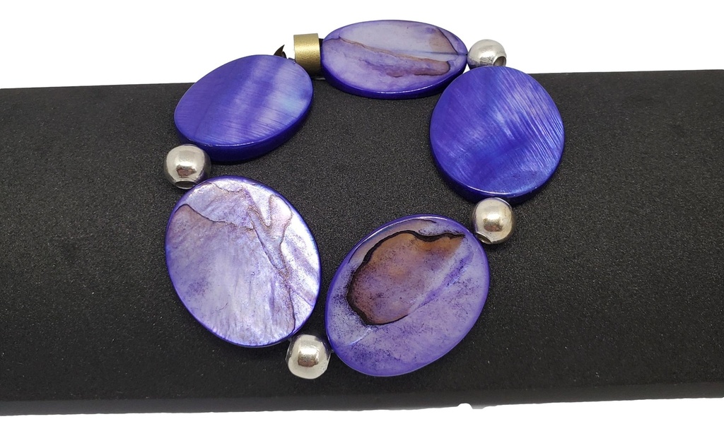 Flat Purple Oval Beaded Bracelet
