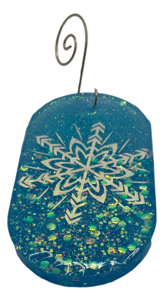 Blue Glitter Opal Snowflake Tag Tree Ornament