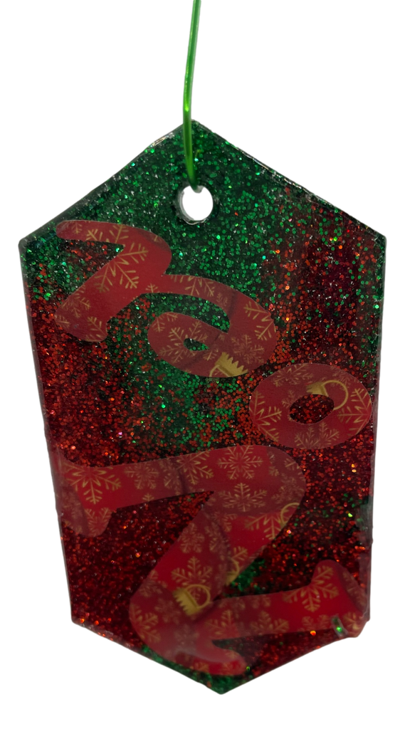 Red & Green Glitter Noel Tag Tree Ornament