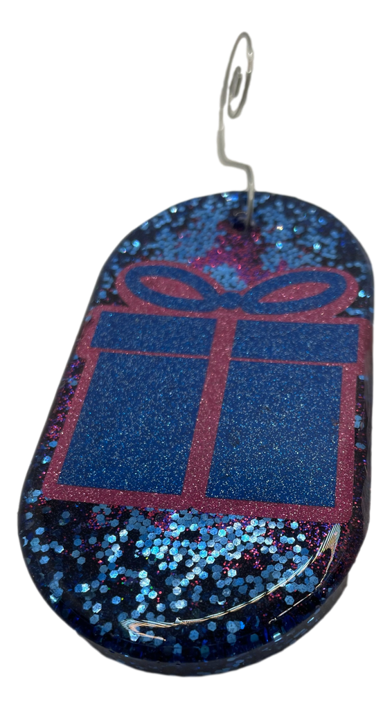 Blue & Purple Glitter Gift Tag Tree Ornament