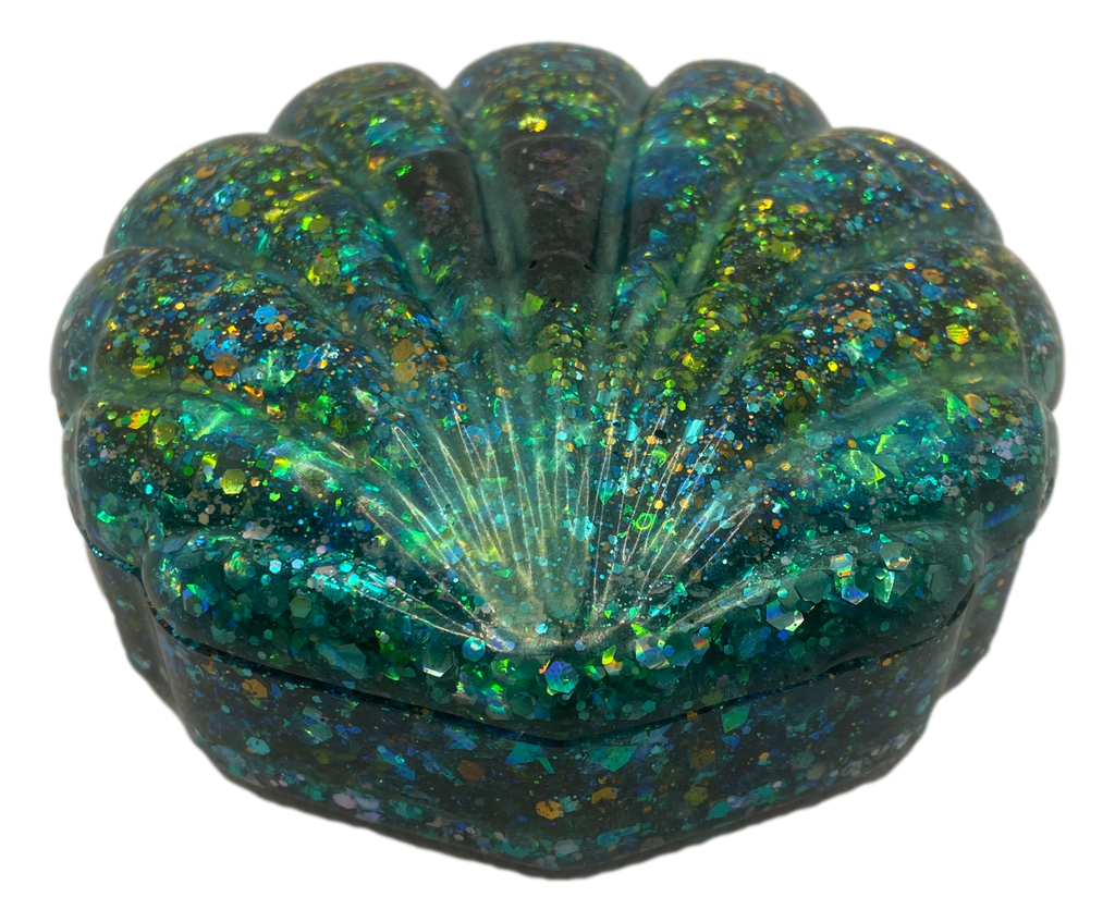 Blue & Teal Scallop Shell Resin Storage Dish