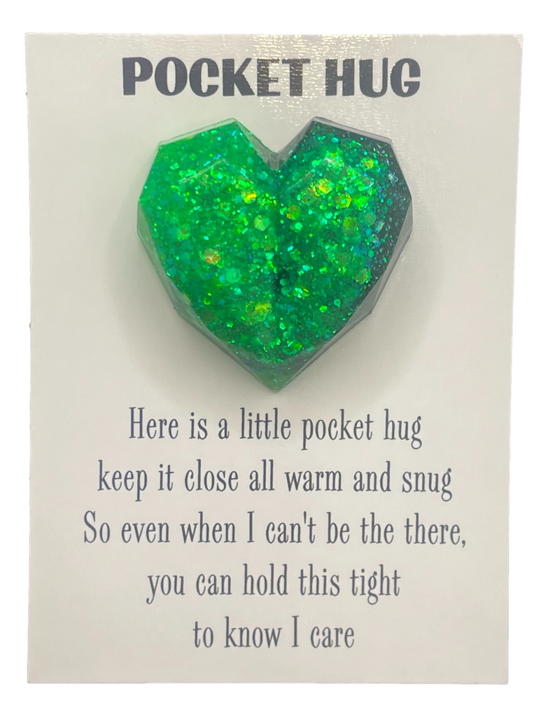 Lime Green Glitter with Black Pocket Hug Heart