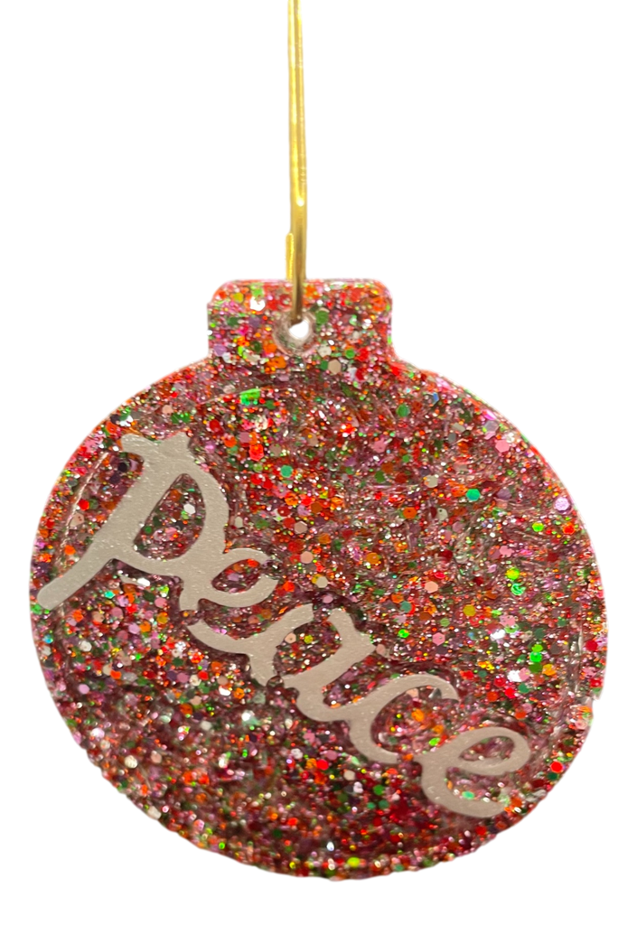 Multi-colour Glitter & Silver Peace Ball Ornament