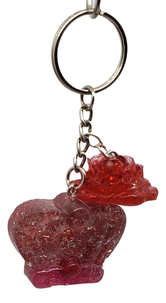 Red and Silver Crown Keychain with Red Rose Charm