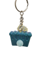 2-tone Teal and Blue Glitter Crown Keychain with Bead Charm