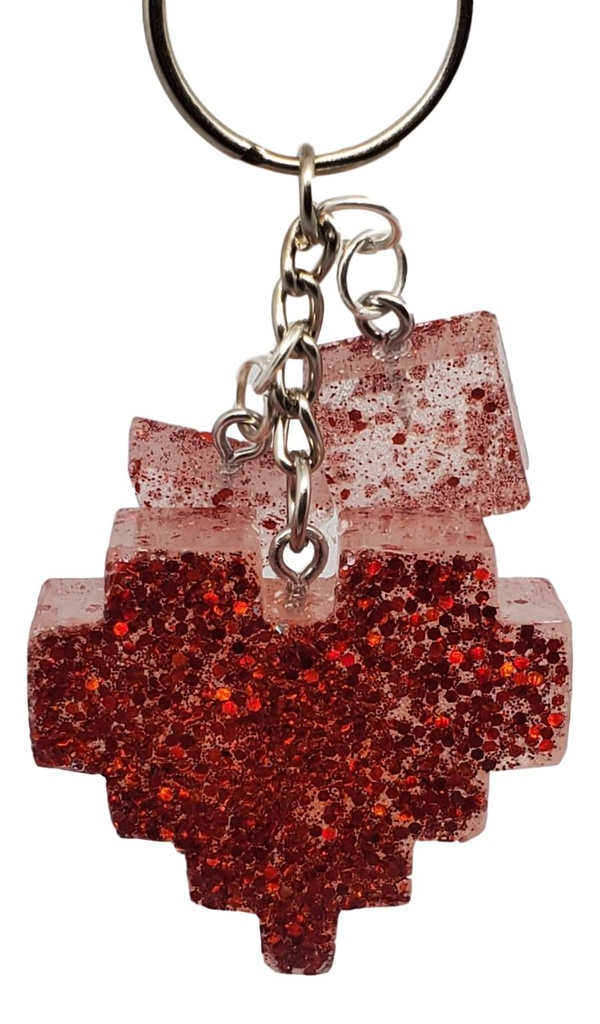 Red Glitter Geometric Heart Keychain