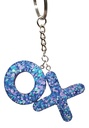 XO Keychain Set in Blue Iridescent Glitter