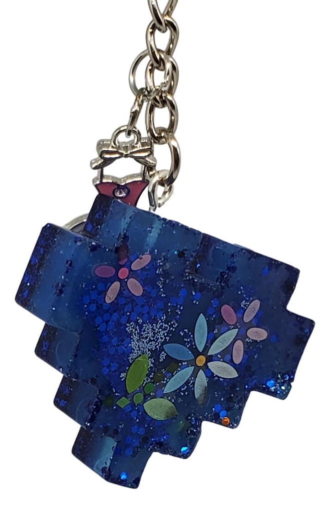 Blue Heart & Flowers Keychain