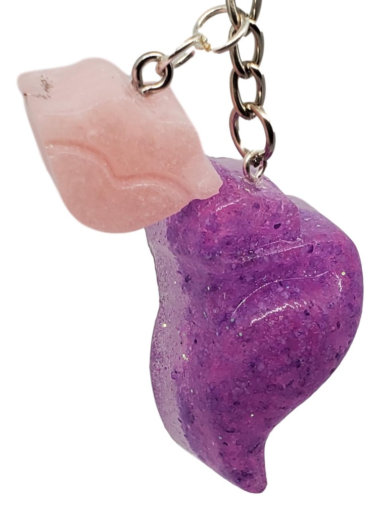 Purple Flamingo Keychain with Lips Charm
