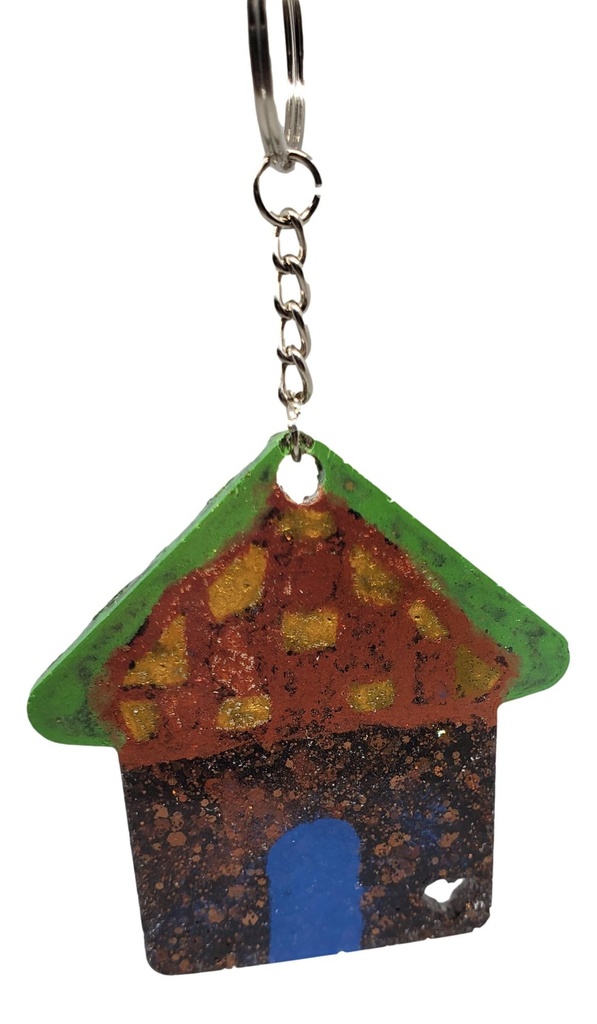 Green Roof House Keychain