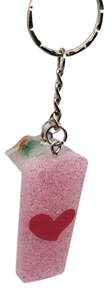 Soft Pink Glitter Take-out Tumbler Keychain with Lips Charm