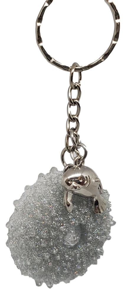 Silver Glitter Sea Urchin Keychain with Silver Charm
