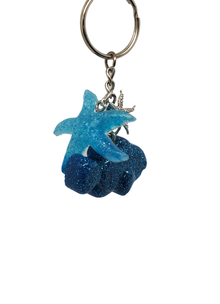 Dark Teal Blue Glitter Clownfish Keychain