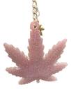 Deep Pink Glitter Pot Leaf Keychain
