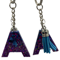 Purple & Blue Glitter Initial Keychain