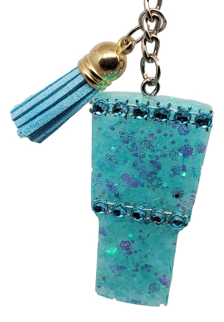 Teal Blue Glitter Take-out Tumbler Keychain