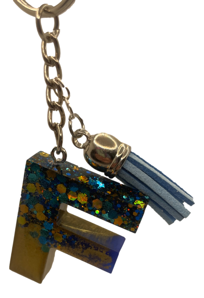 Deep Blue, Gold & Glitter Initial Keychain