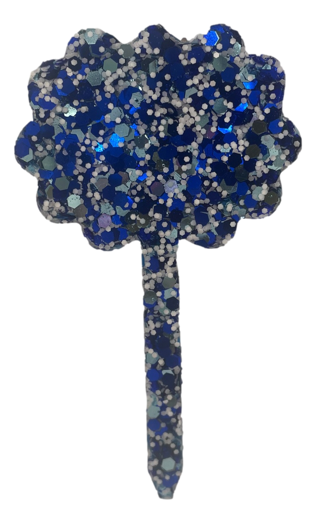 Blue & White Glitter Floral Plant Stake