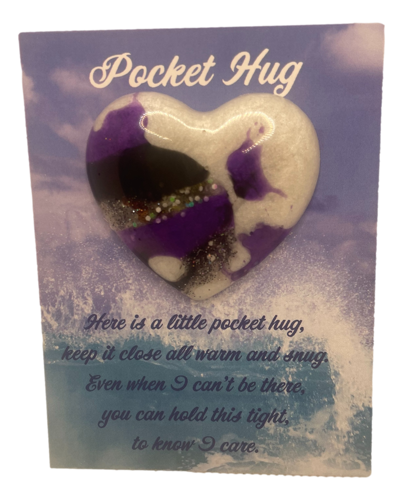 Stunning White, Purple & Black Pocket Hug Heart
