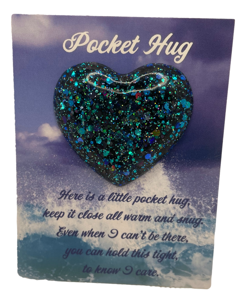 OMG Black with Teal Glitter Pocket Hug Heart
