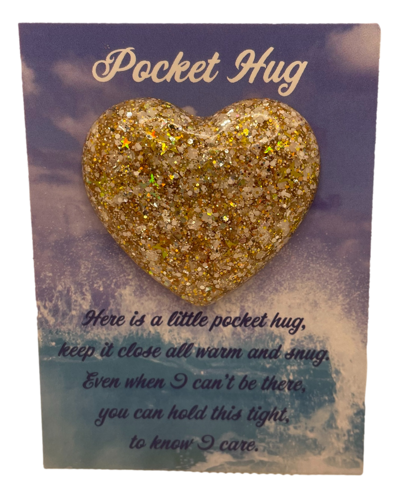 Gold & White Glitter Pocket Hug Heart